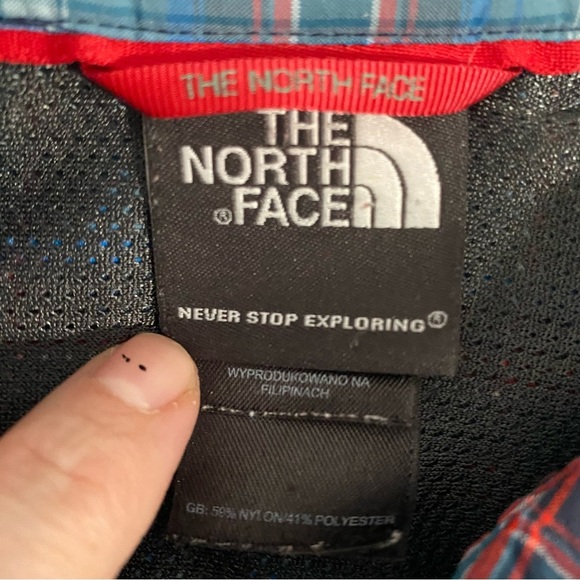The North Face-Mens Short Sleeve Button Down Shirt-Large-Blue Plaid-Hiking Camp - Picture 7 of 8